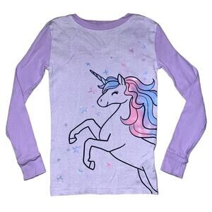 Kirkland Signature Girls Pajama Top Shirt Unicorn Theme Cotton Purple Size 8